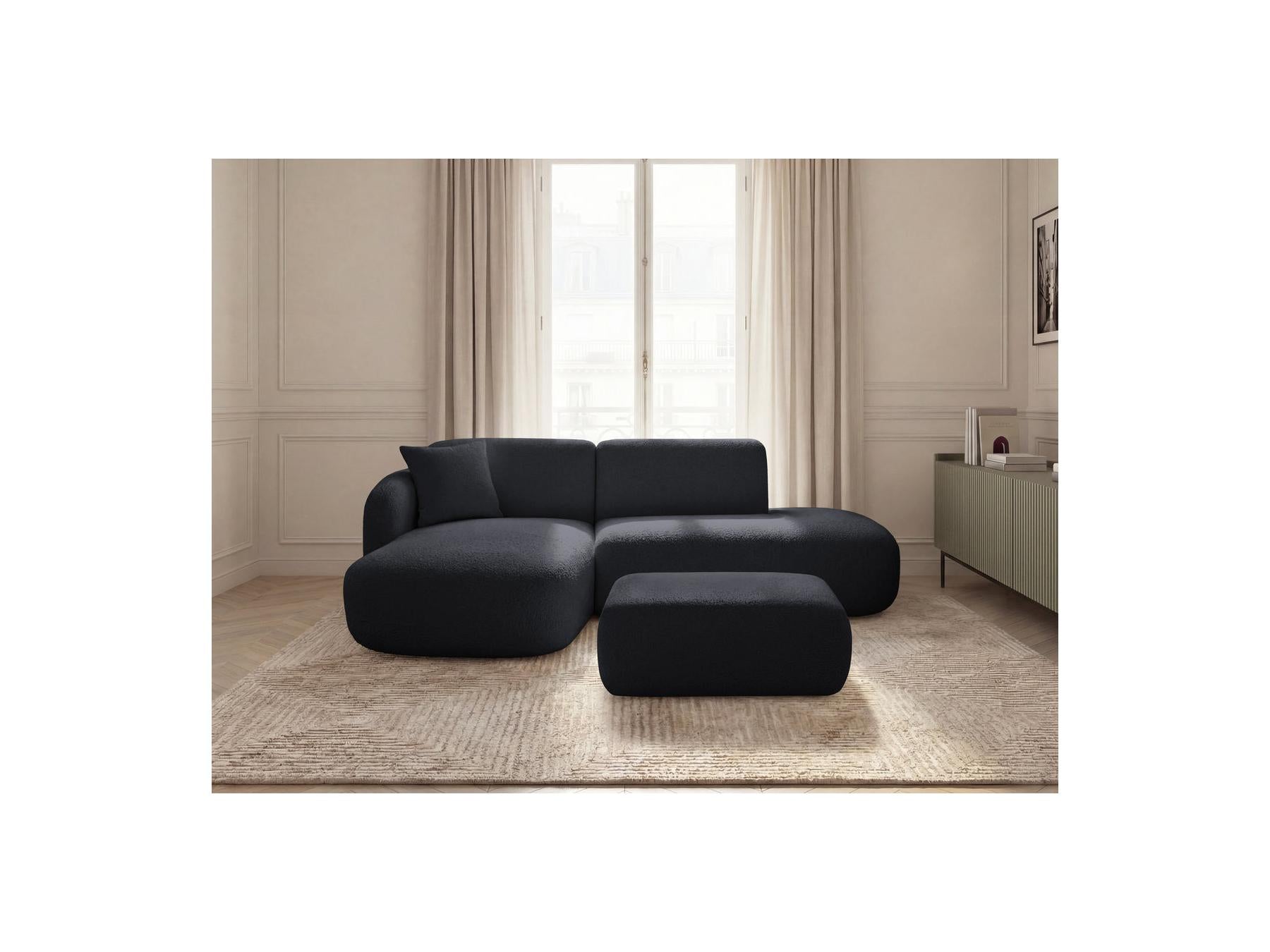 Anda - Canapé D'Angle Fixe Modulable Avec 1 Méridienne, 1 Chauffeuse Bout De Canapé Et 1 Pouf - Angle Gauche
