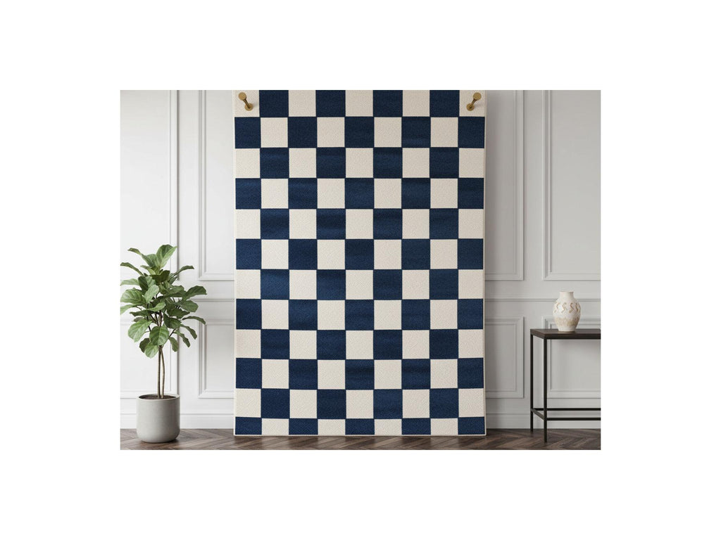 Gaelle - Tapis Poils Ras - Motif Damier - Bleu