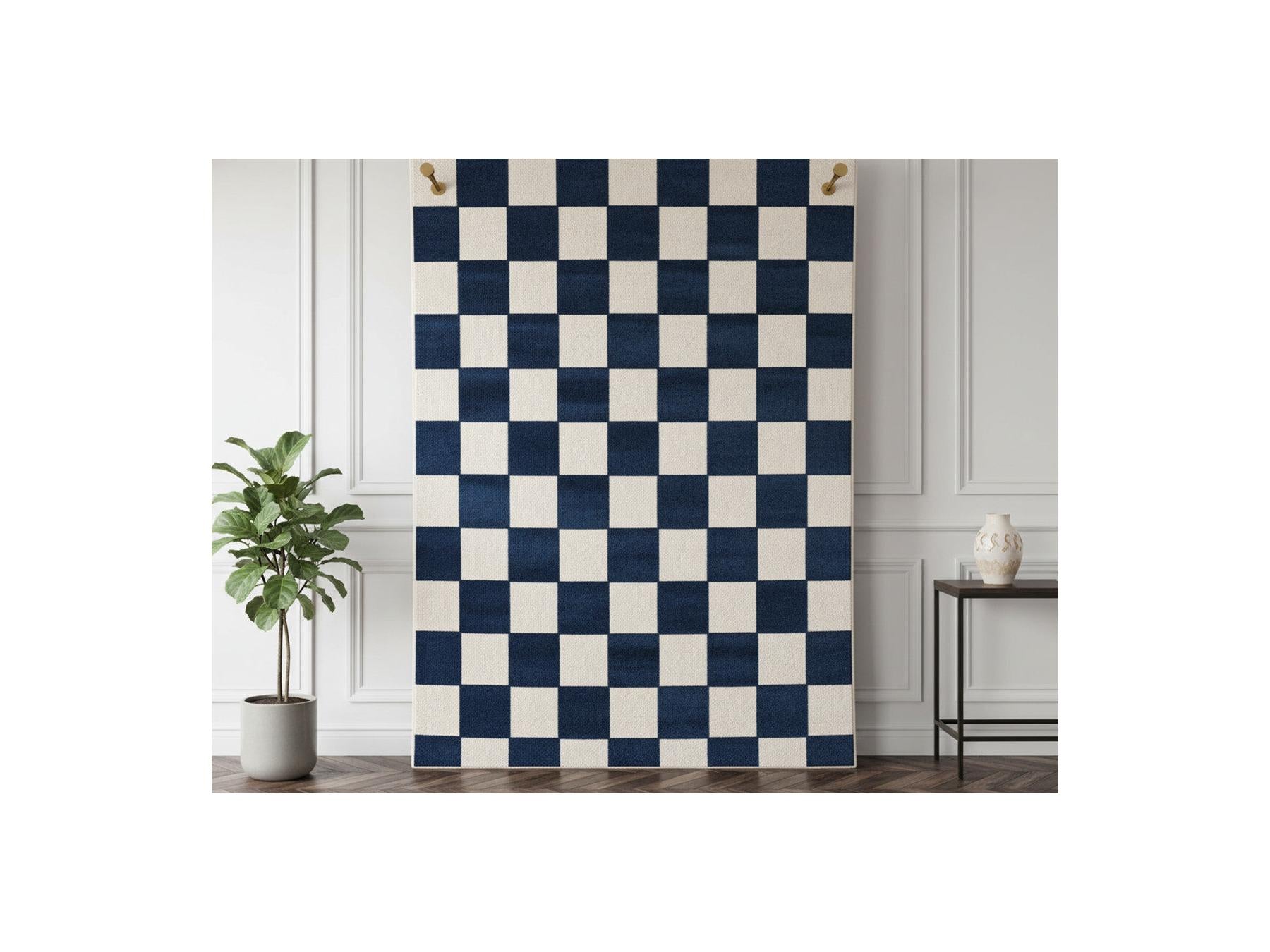 Gaelle - Tapis Poils Ras - Motif Damier - Bleu
