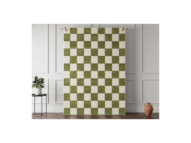 Tapis Poils Ras - Gaelle - Motif Damier - Vert