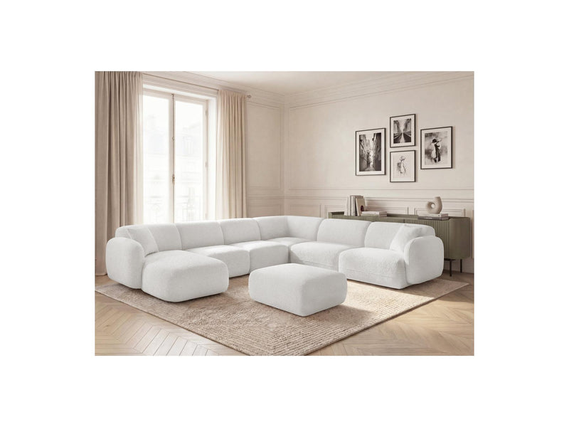 Anda - Sofá panorámico modular fijo - Con 4 sillas bajas, 1 chaise longue, 1 esquinero y 1 puf - Ángulo recto