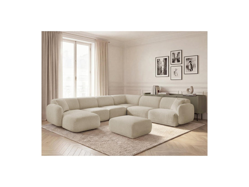 Anda - Sofá panorámico modular fijo - Con 4 sillas bajas, 1 chaise longue, 1 esquinero y 1 puf - Ángulo recto