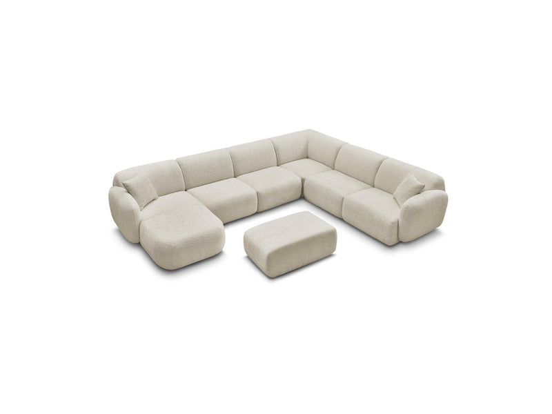 Anda - Sofá panorámico modular fijo - Con 4 sillas bajas, 1 chaise longue, 1 esquinero y 1 puf - Ángulo recto