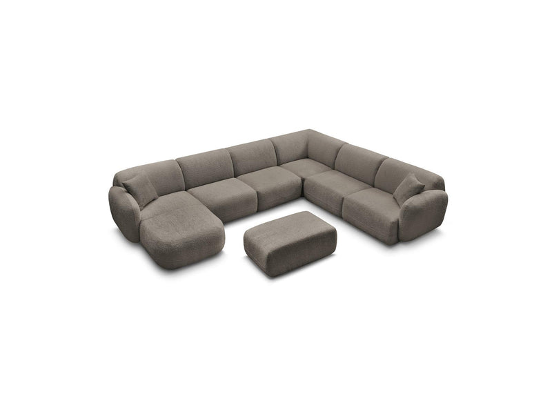 Anda - Sofá panorámico modular fijo - Con 4 sillas bajas, 1 chaise longue, 1 esquinero y 1 puf - Ángulo recto