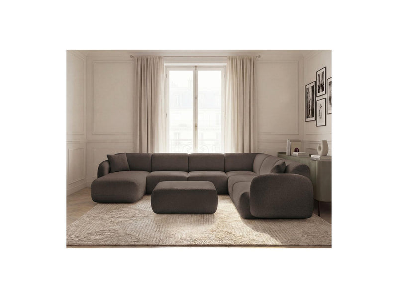 Anda - Sofá panorámico modular fijo - Con 4 sillas bajas, 1 chaise longue, 1 esquinero y 1 puf - Ángulo recto
