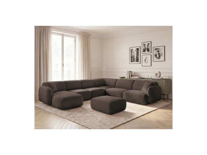 Anda - Sofá panorámico modular fijo - Con 4 sillas bajas, 1 chaise longue, 1 esquinero y 1 puf - Ángulo recto
