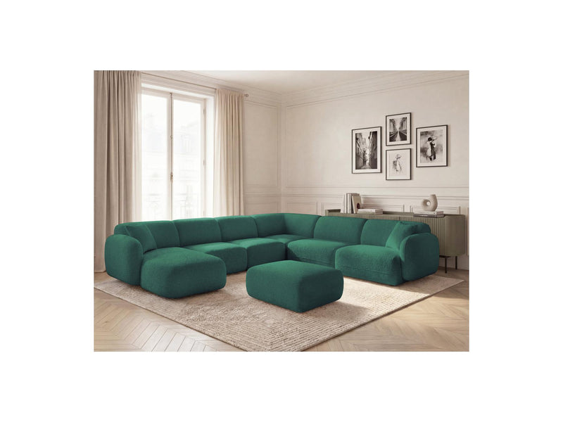 Anda - Sofá panorámico modular fijo - Con 4 sillas bajas, 1 chaise longue, 1 esquinero y 1 puf - Ángulo recto