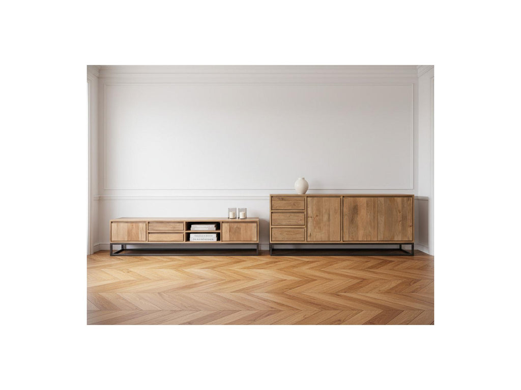Bergerac - Conjunto con aparador de 190 cm + mueble de TV de 200 cm de madera maciza de mango