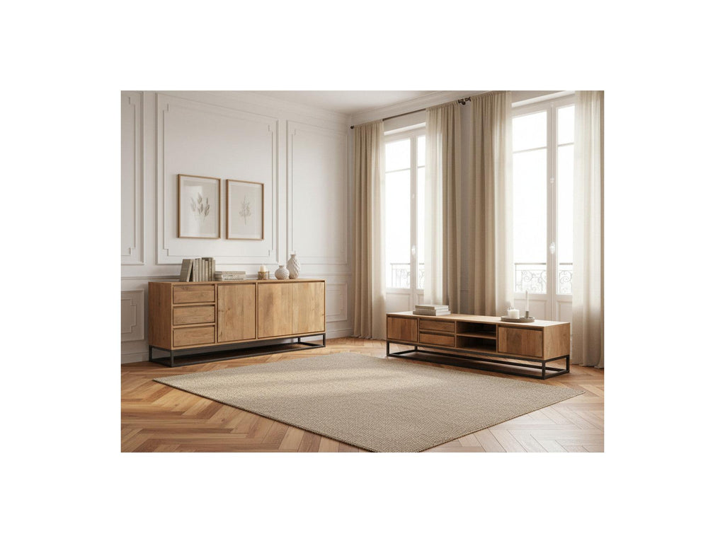 Bergerac - Conjunto con aparador de 190 cm + mueble de TV de 200 cm de madera maciza de mango