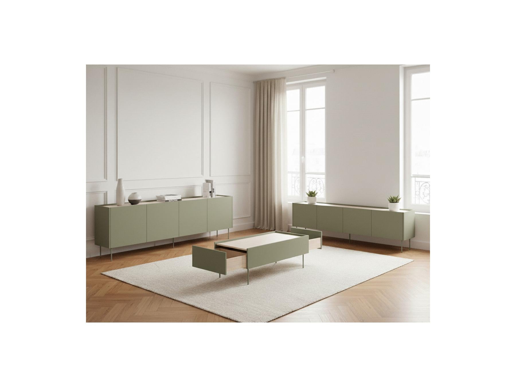 Atlas - Ensemble Avec Buffet 220 Cm + Meuble Tv 220 Cm + Table Basse 120 Cm