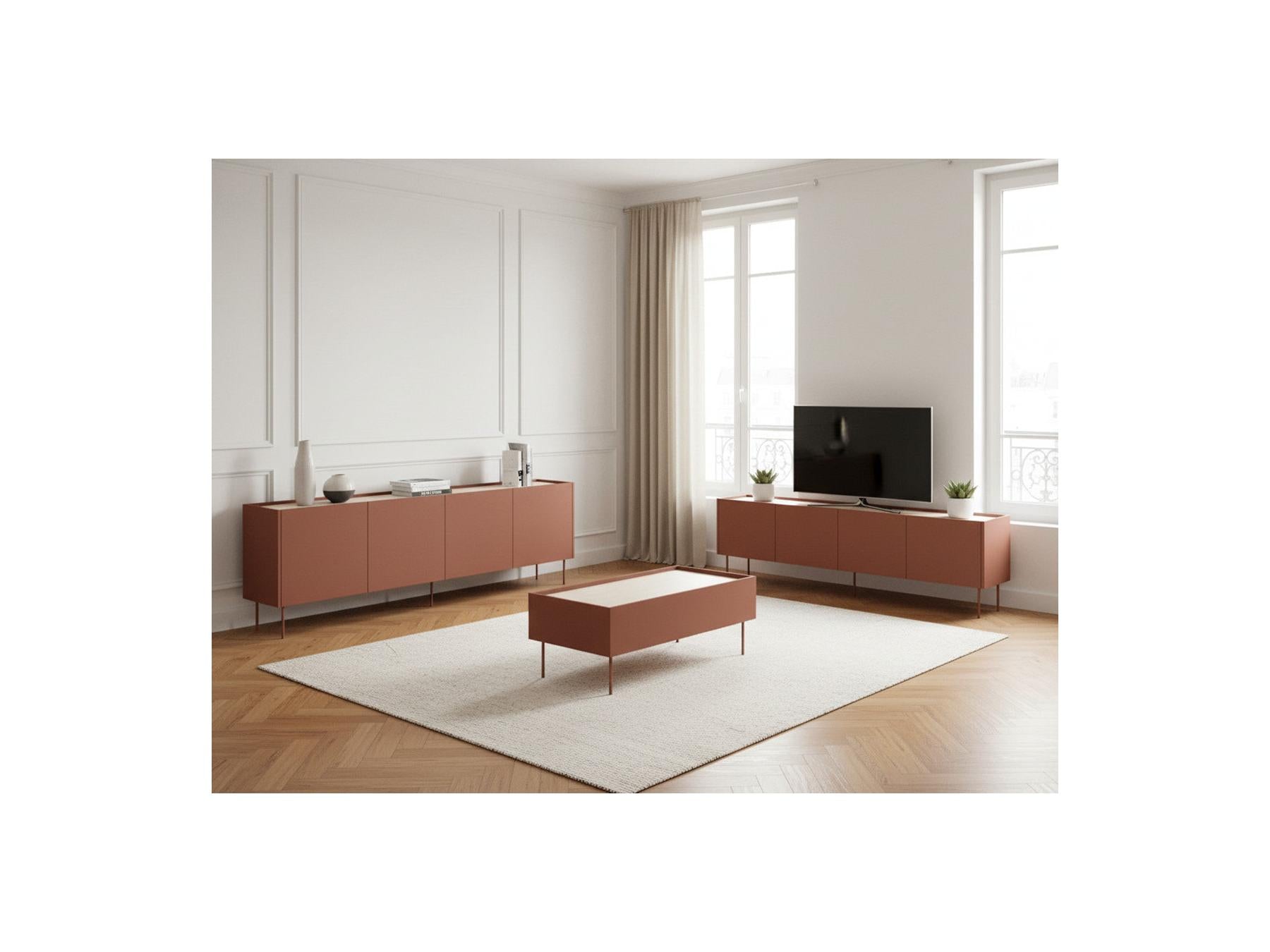 Atlas - Ensemble Avec Buffet 220 Cm + Meuble Tv 220 Cm + Table Basse 120 Cm