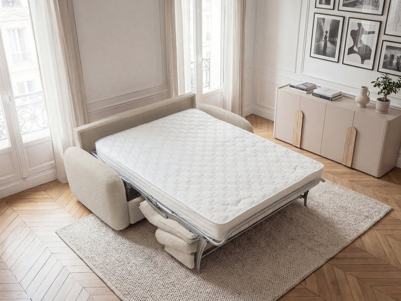 Kenan - Canapé Droit Convertible - Ouverture Express Tissu Bouclette