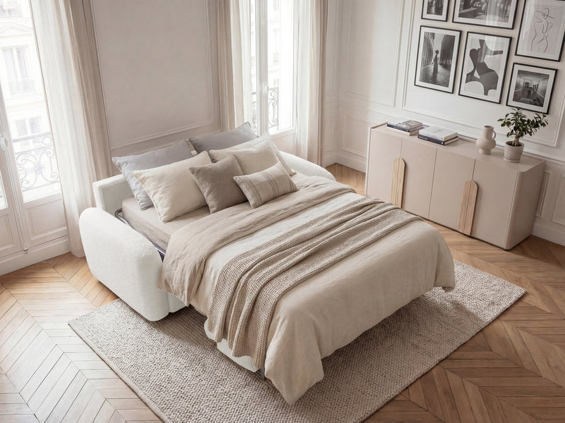 Kenan - Canapé Droit Convertible - Ouverture Express Tissu Bouclette
