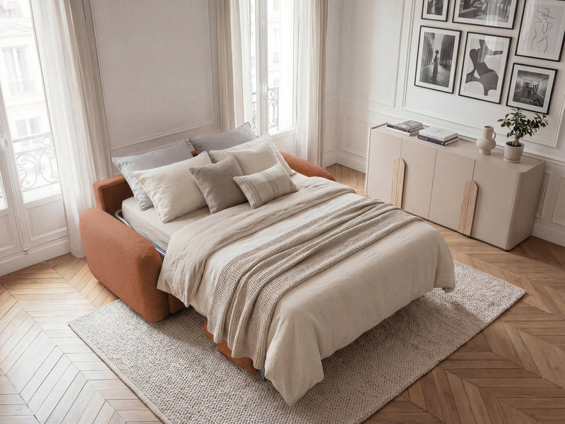 Kenan - Canapé Droit Convertible - Ouverture Express Tissu Bouclette
