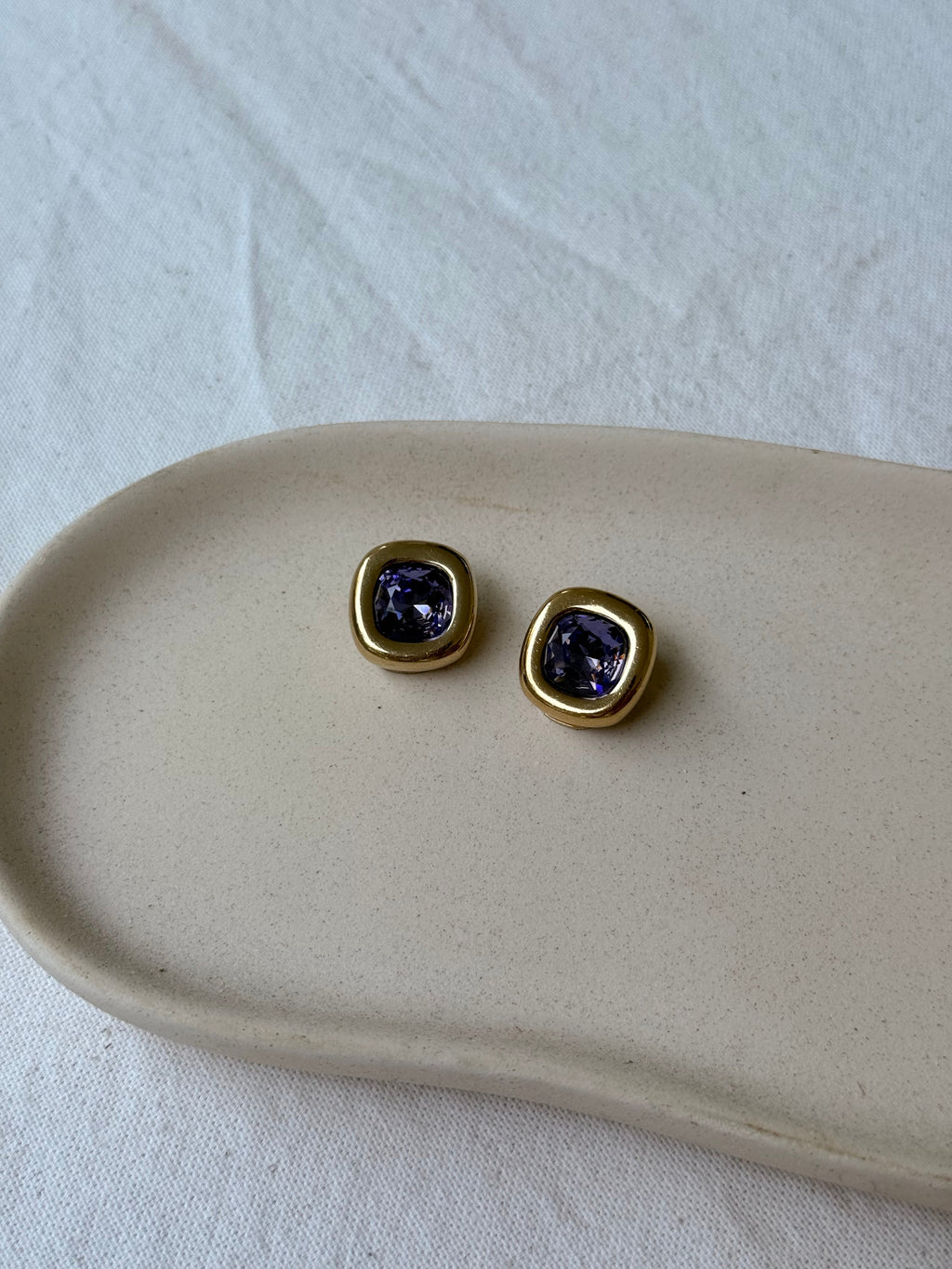 Boucles D’Oreilles Vintage - Strass Violine Facetté