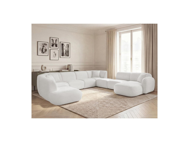 Anda - Canapé Panoramique Fixe Modulable - Avec 3 Chauffeuses, 1 Méridienne, 2 Angles Et 1 Pouf - Angle Droit
