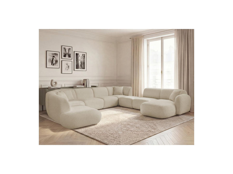Anda - Canapé Panoramique Fixe Modulable - Avec 3 Chauffeuses, 1 Méridienne, 2 Angles Et 1 Pouf - Angle Droit