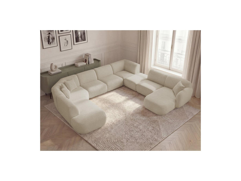 Anda - Canapé Panoramique Fixe Modulable - Avec 3 Chauffeuses, 1 Méridienne, 2 Angles Et 1 Pouf - Angle Droit