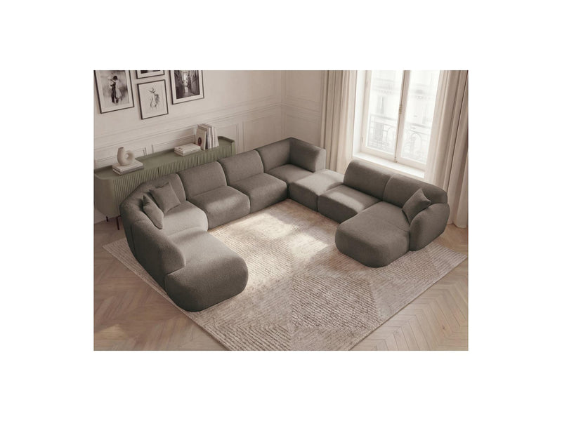 Anda - Canapé Panoramique Fixe Modulable - Avec 3 Chauffeuses, 1 Méridienne, 2 Angles Et 1 Pouf - Angle Droit