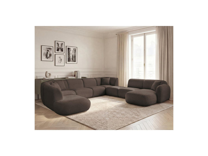 Anda - Canapé Panoramique Fixe Modulable - Avec 3 Chauffeuses, 1 Méridienne, 2 Angles Et 1 Pouf - Angle Droit