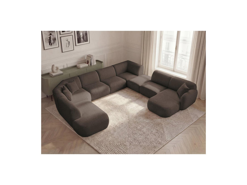 Anda - Canapé Panoramique Fixe Modulable - Avec 3 Chauffeuses, 1 Méridienne, 2 Angles Et 1 Pouf - Angle Droit