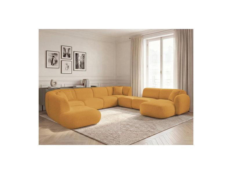 Anda - Canapé Panoramique Fixe Modulable - Avec 3 Chauffeuses, 1 Méridienne, 2 Angles Et 1 Pouf - Angle Droit