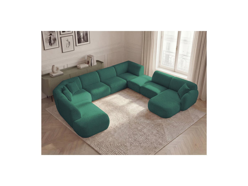 Anda - Canapé Panoramique Fixe Modulable - Avec 3 Chauffeuses, 1 Méridienne, 2 Angles Et 1 Pouf - Angle Droit