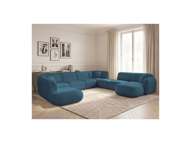 Anda - Canapé Panoramique Fixe Modulable - Avec 3 Chauffeuses, 1 Méridienne, 2 Angles Et 1 Pouf - Angle Droit
