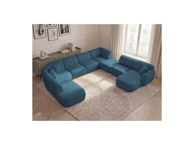 Anda - Canapé Panoramique Fixe Modulable - Avec 3 Chauffeuses, 1 Méridienne, 2 Angles Et 1 Pouf - Angle Droit