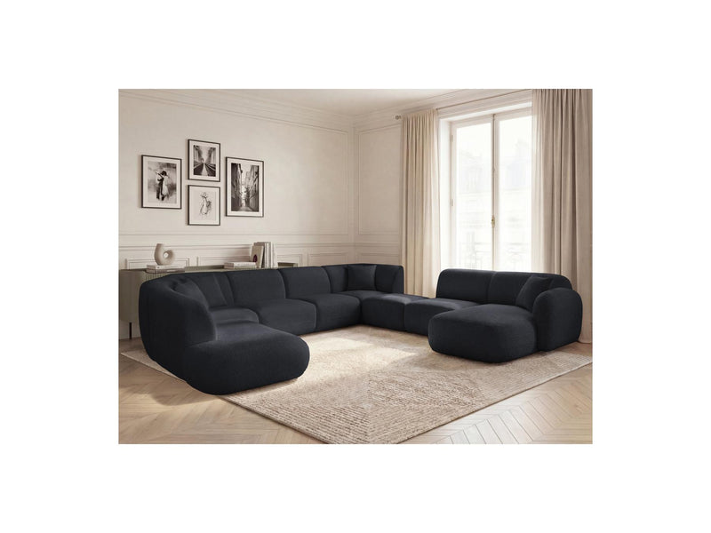 Anda - Canapé Panoramique Fixe Modulable - Avec 3 Chauffeuses, 1 Méridienne, 2 Angles Et 1 Pouf - Angle Droit