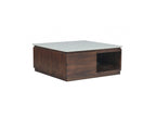 Barbara - Table Basse Carrée 2 Tiroirs 80 Cm Bois Massif De Manguier Et Marbre