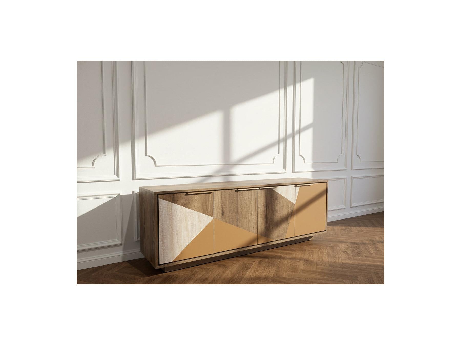 Tulum - Buffet 4 Portes 190 Cm Effet Bois Et Travertin