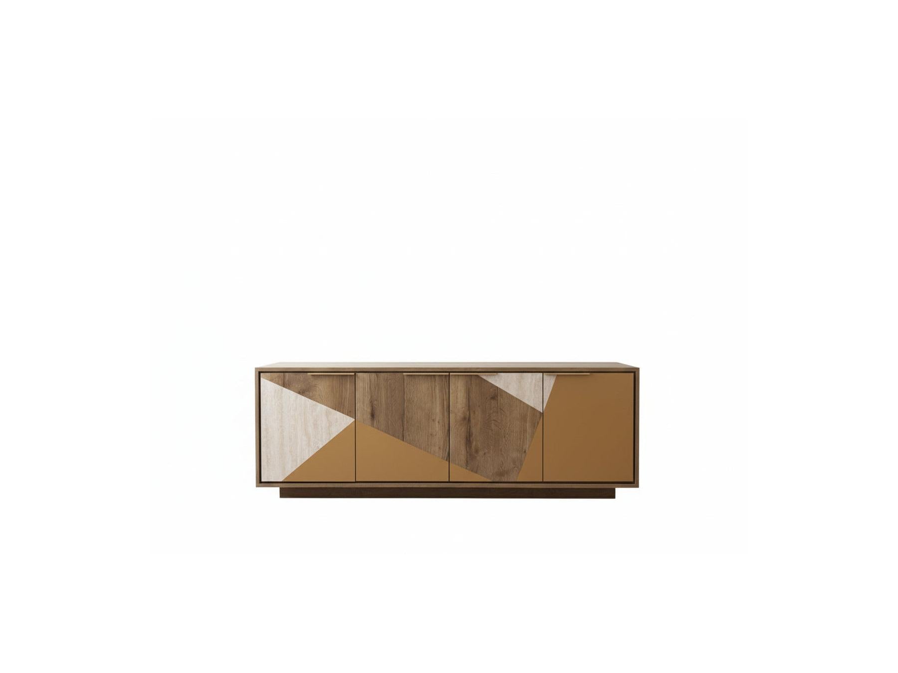 Tulum - Buffet 4 Portes 190 Cm Effet Bois Et Travertin