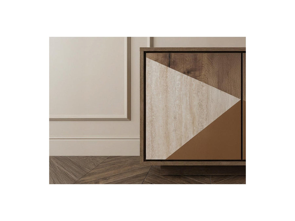 Tulum - Buffet 4 Portes 190 Cm Effet Bois Et Travertin
