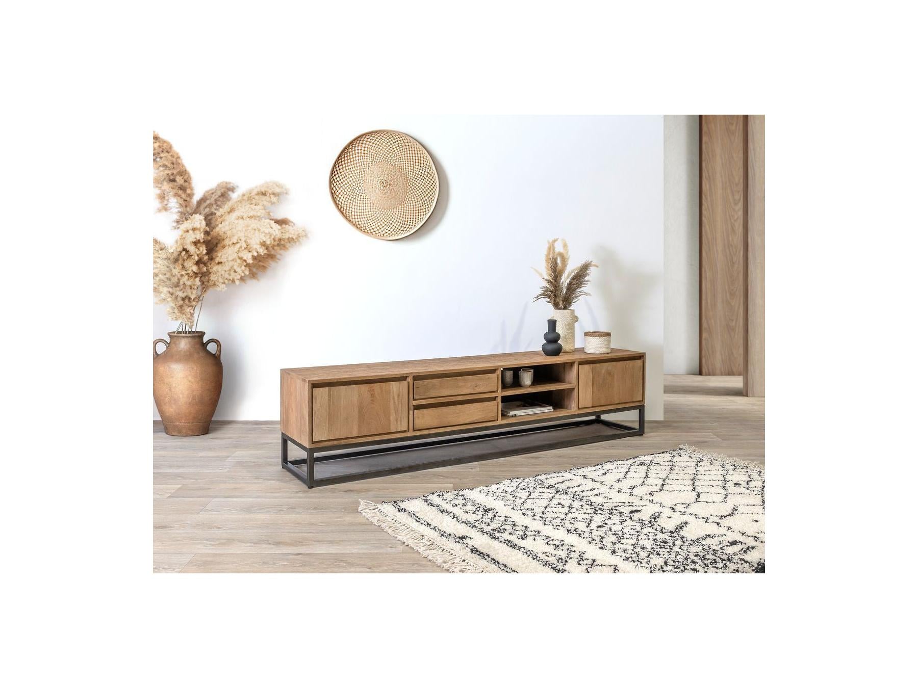 Bergerac - Ensemble Avec Buffet 190 Cm + Meuble Tv 200 Cm + Table Basse Bois Massif De Manguier