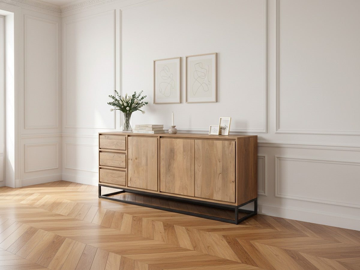 Bergerac - Ensemble Avec Buffet 190 Cm + Table Basse Bois Massif De Manguier