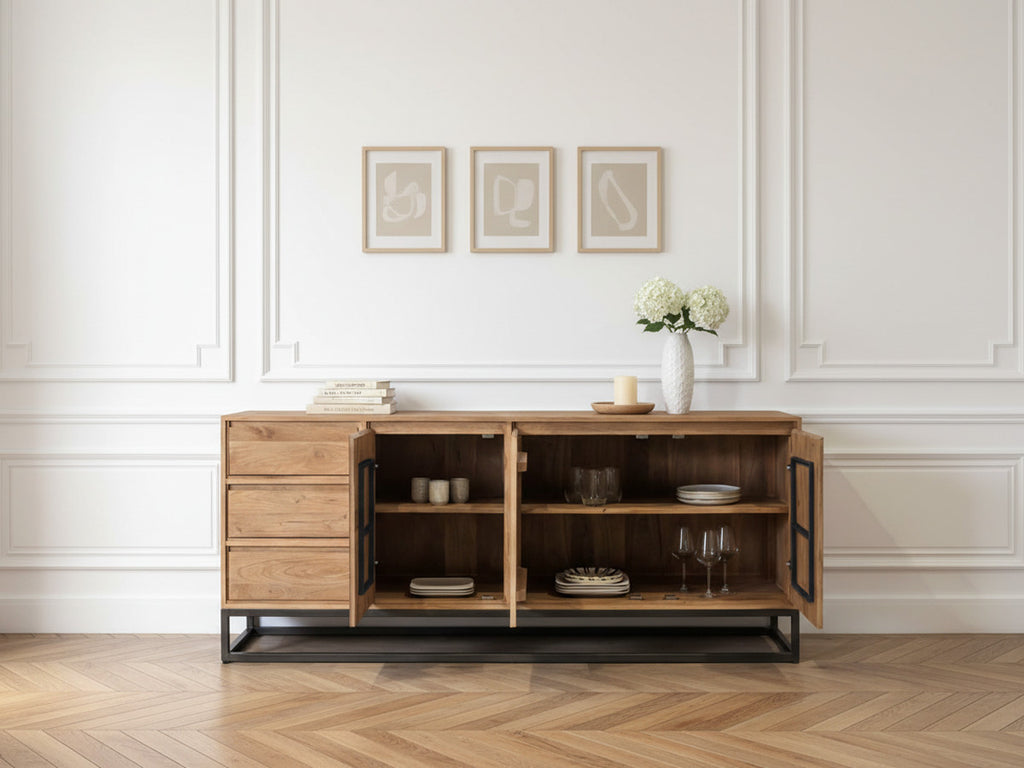 Bergerac - Ensemble Avec Buffet 190 Cm + Table Basse Bois Massif De Manguier