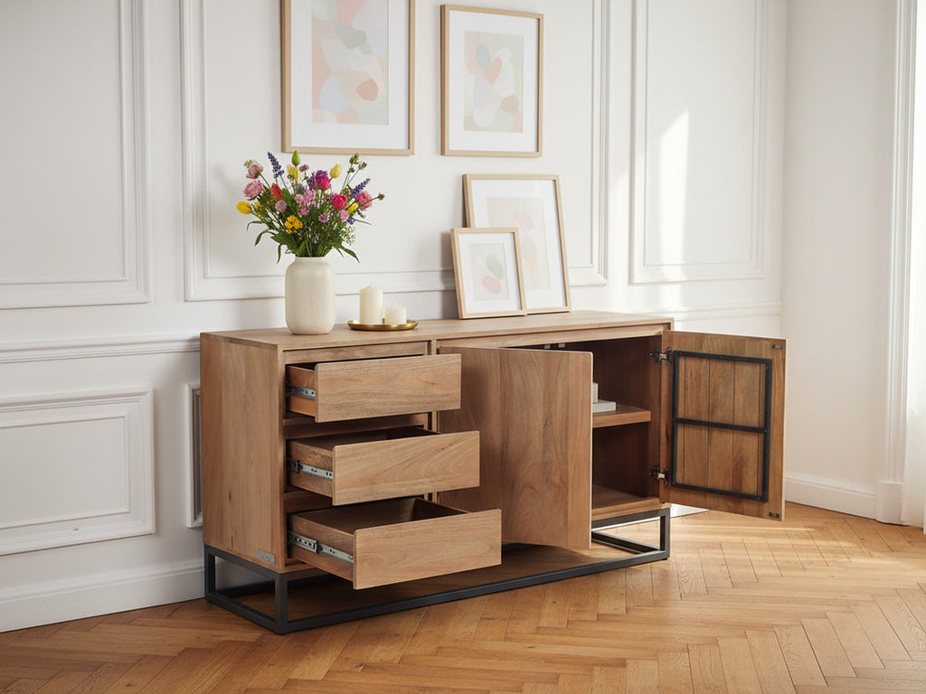 Bergerac - Ensemble Avec Buffet 150 Cm + Table Basse Bois Massif De Manguier