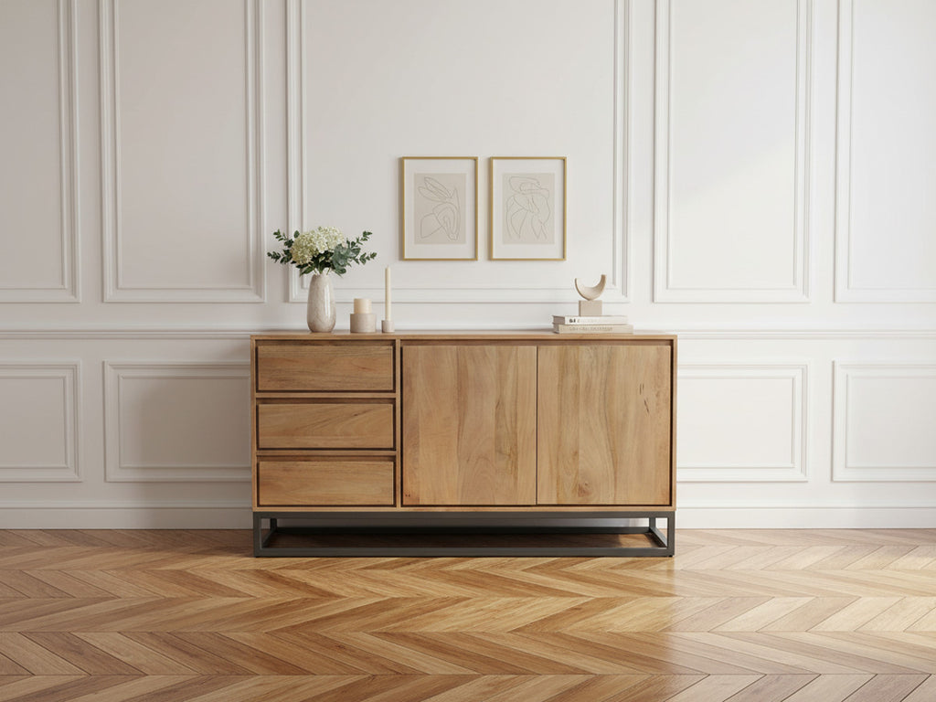 Bergerac - Ensemble Avec Buffet 150 Cm + Table Basse Bois Massif De Manguier
