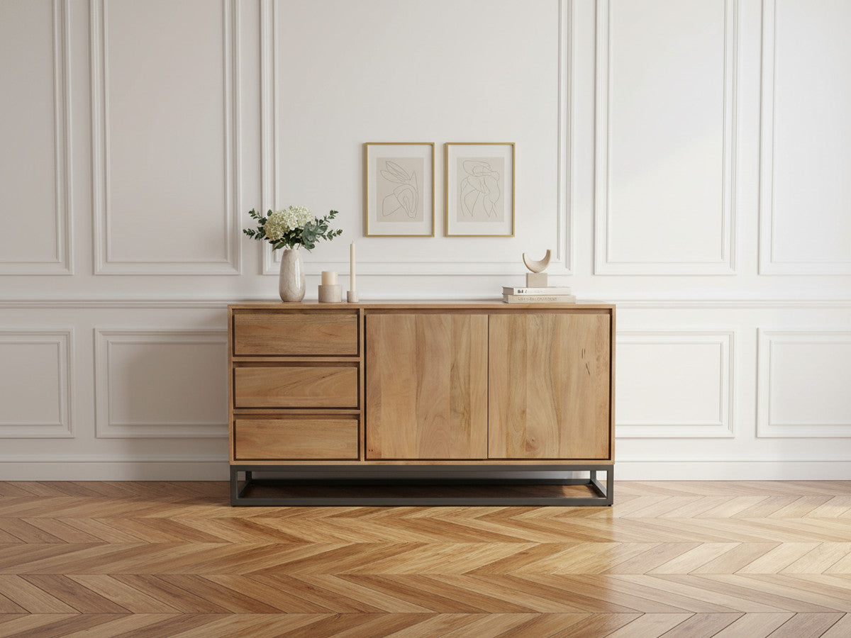 Bergerac - Ensemble Avec Buffet 150 Cm + Table Basse Bois Massif De Manguier