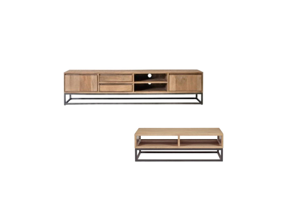 Bergerac - Ensemble Avec Meuble + Table Basse En Bois Massif De Manguier