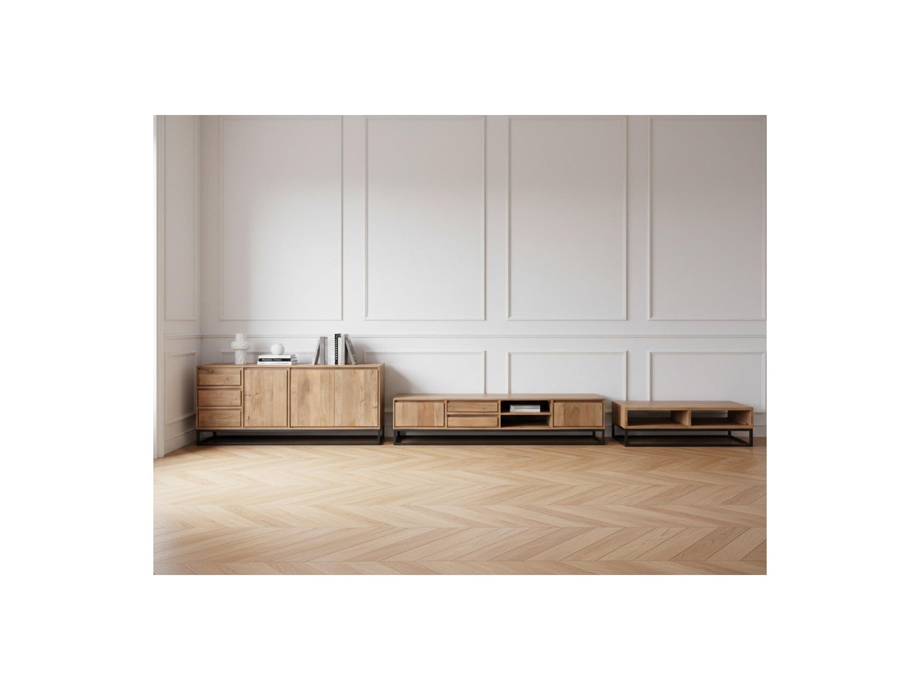 Bergerac - Ensemble Avec Buffet 190 Cm + Meuble Tv 200 Cm + Table Basse Bois Massif De Manguier