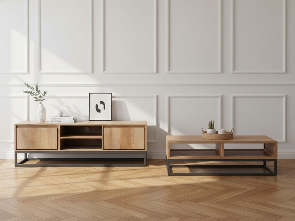 Bergerac - Ensemble Avec Meuble + Table Basse En Bois Massif De Manguier