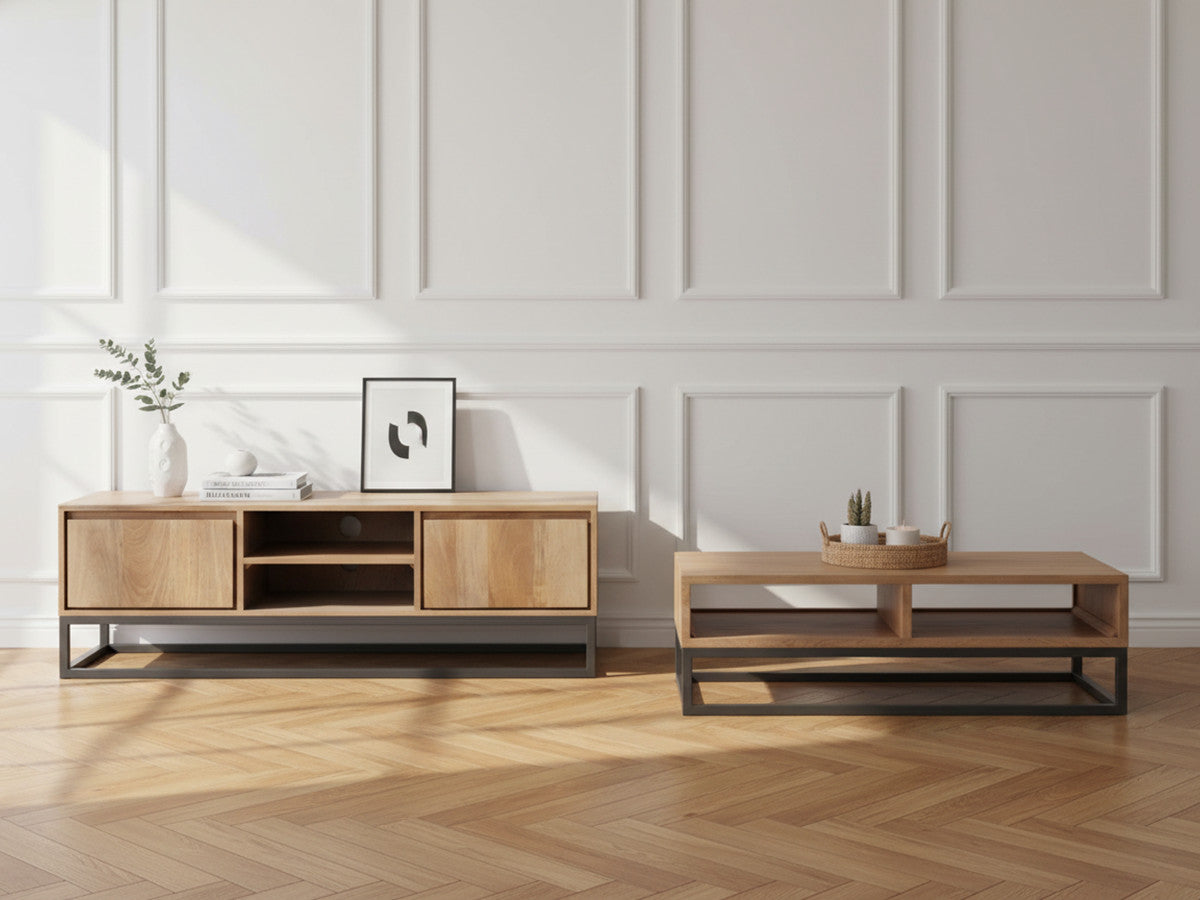 Bergerac - Ensemble Avec Meuble + Table Basse En Bois Massif De Manguier