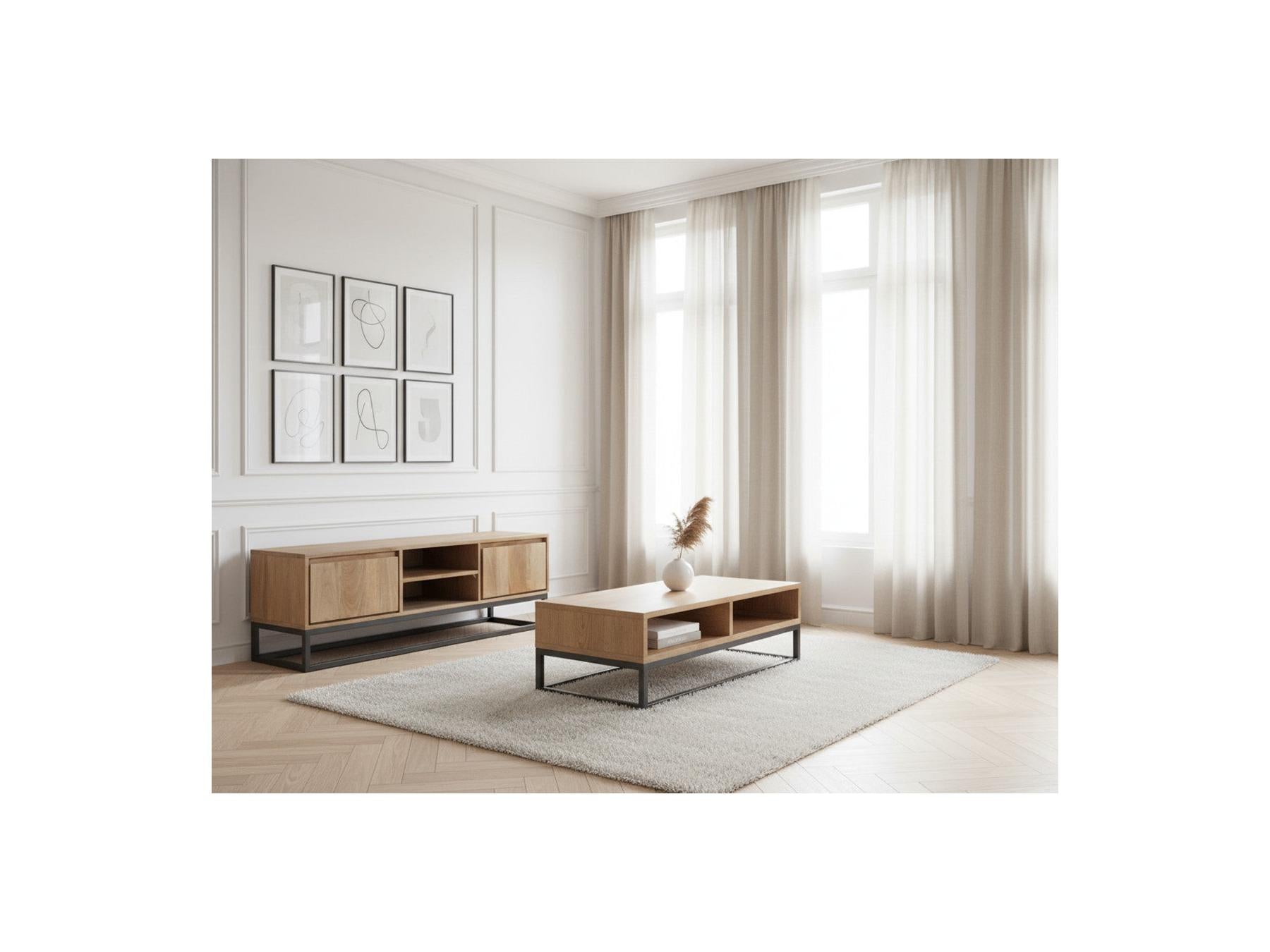 Bergerac - Ensemble Avec Meuble + Table Basse En Bois Massif De Manguier