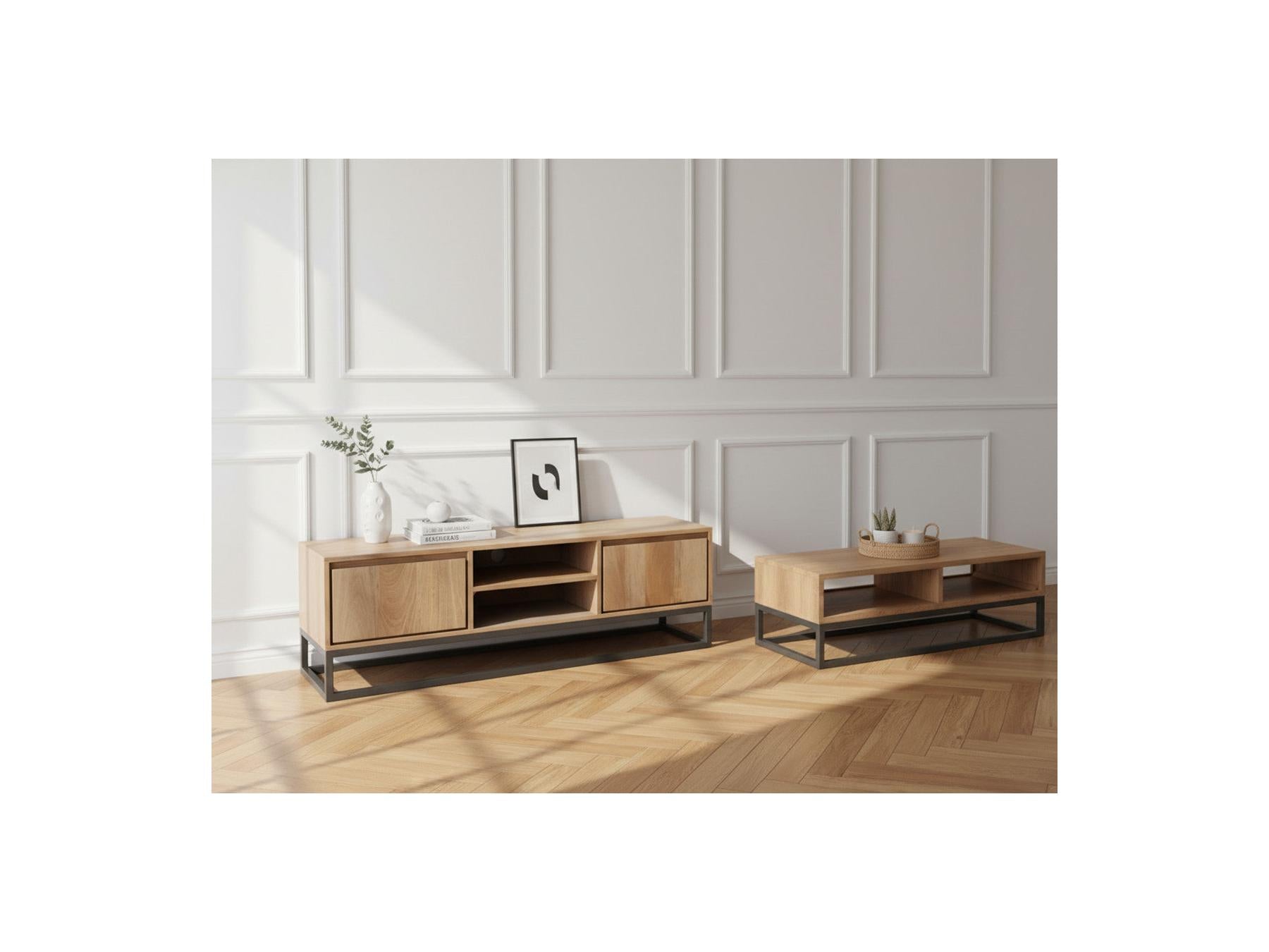 Bergerac - Ensemble Avec Meuble + Table Basse En Bois Massif De Manguier