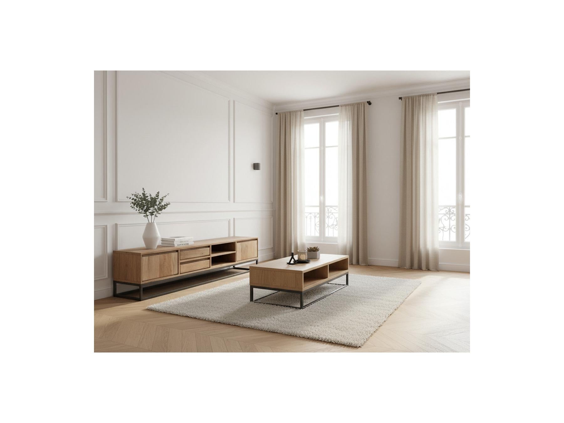 Bergerac - Ensemble Avec Meuble + Table Basse En Bois Massif De Manguier