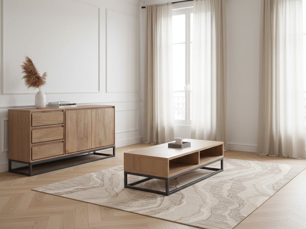 Bergerac - Ensemble Avec Buffet 150 Cm + Table Basse Bois Massif De Manguier