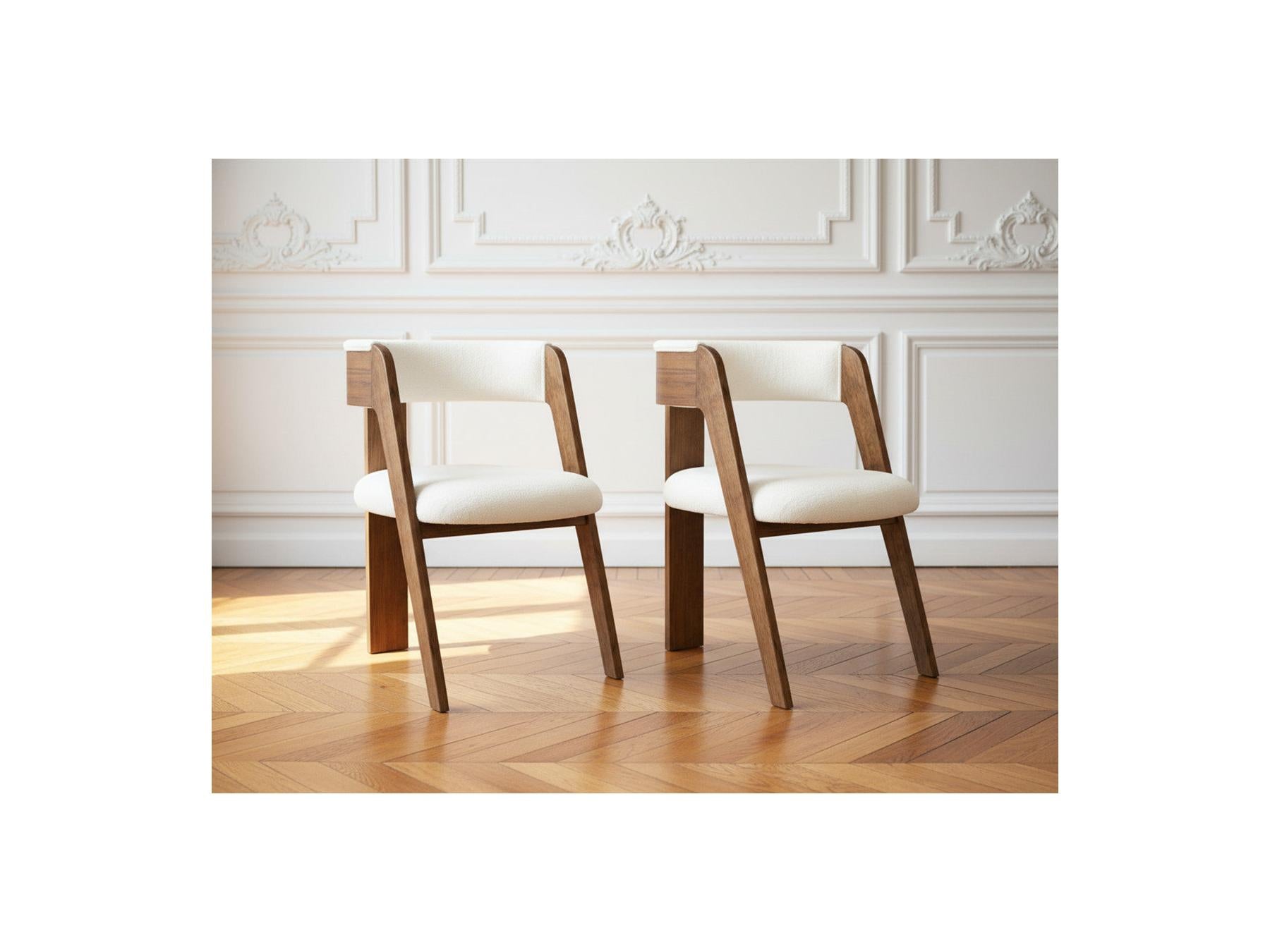 Borely - Set Of 2 Chairs - Solid Oak Veneer And Bouclé Fabric