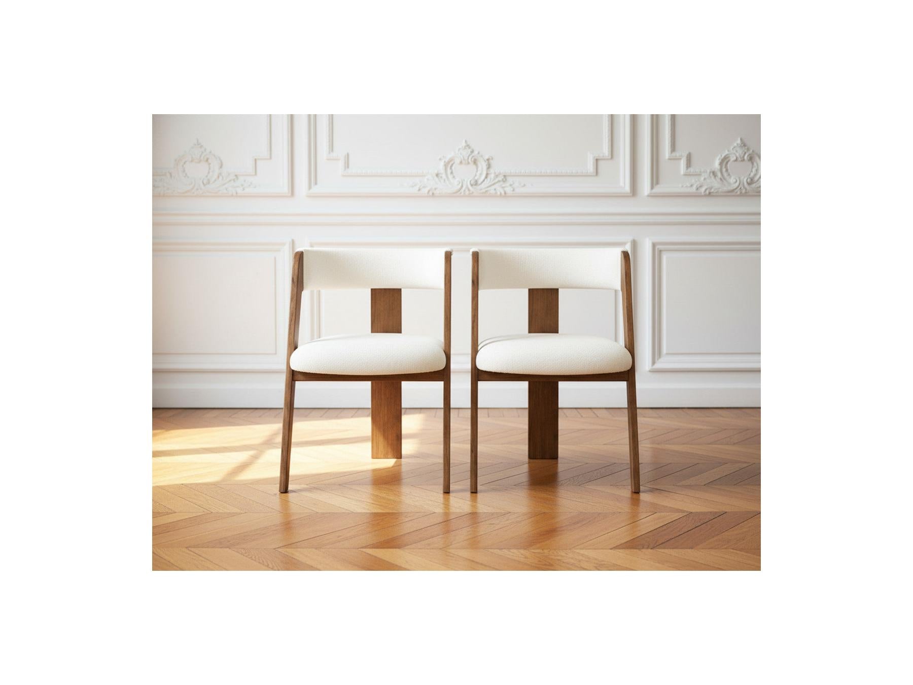 Borely - Set Of 2 Chairs - Solid Oak Veneer And Bouclé Fabric
